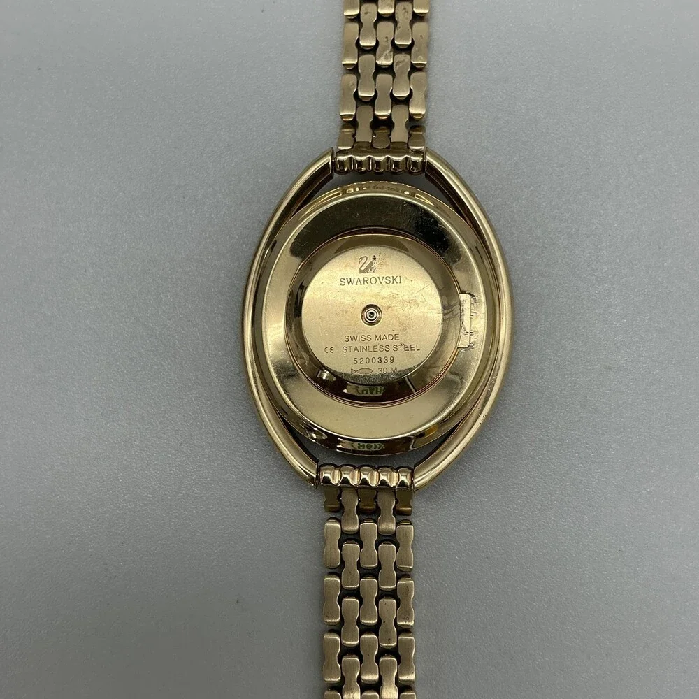 Swarovski Women Watch 37mm Oval Gold Tone Crystal Swiss 5200399 New Battery 7.5